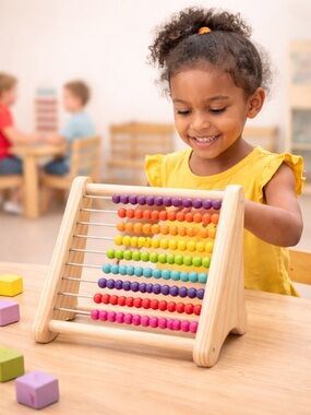 B Toys Abacus Fruit-Themed Wooden | 100 Beads | Educational Counting Toy